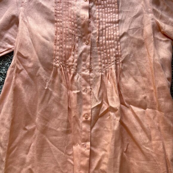 Vintage Chadwicks 100% Linen Peachy Pink Button Down Blouse Women 14 Cottagecore - Picture 3 of 6